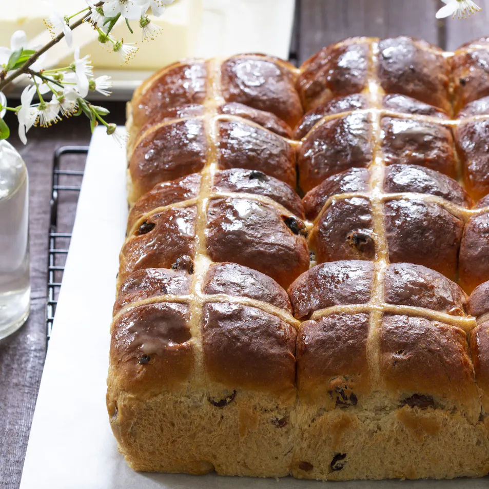 Hot Cross Buns on kitchen table